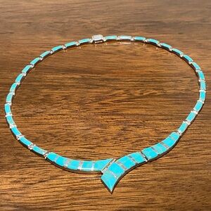 950 Sterling Silver T.Juarez Necklace hinged panels of Turquoise